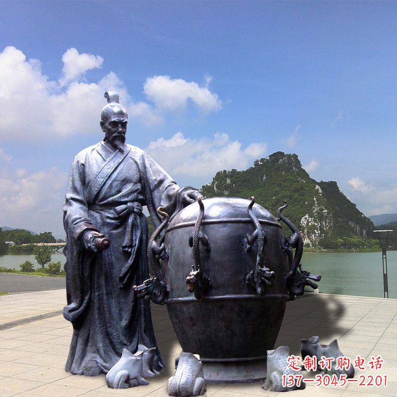 无锡张衡地动仪地震仪雕塑-玻璃钢仿铜历史名人情景雕塑