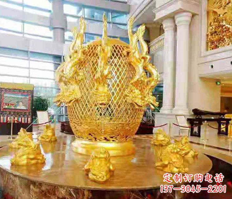 无锡张衡地动仪企业景观雕塑摆件纯铜鎏金古仪器
