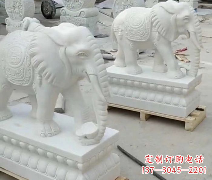 无锡招财动物汉白玉大象石雕 (2)