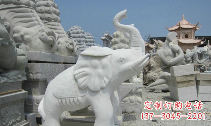 无锡招财动物汉白玉长鼻小象石雕