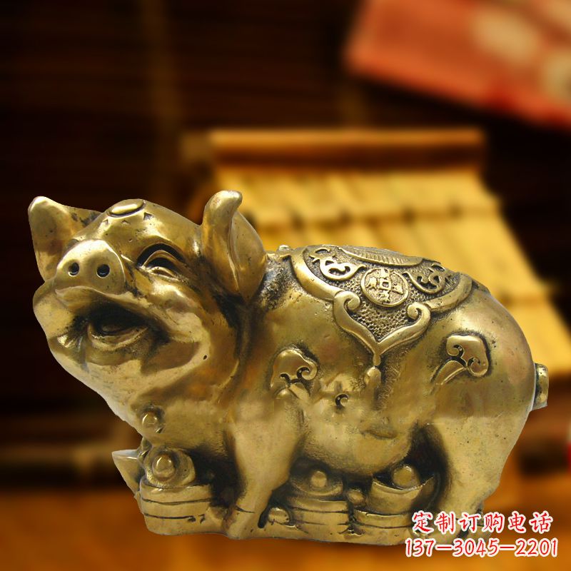 无锡招财金猪铜雕-风水生肖动物雕塑企业商场美陈摆件
