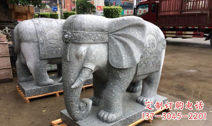 无锡招财进宝芝麻灰大象石雕 (3)