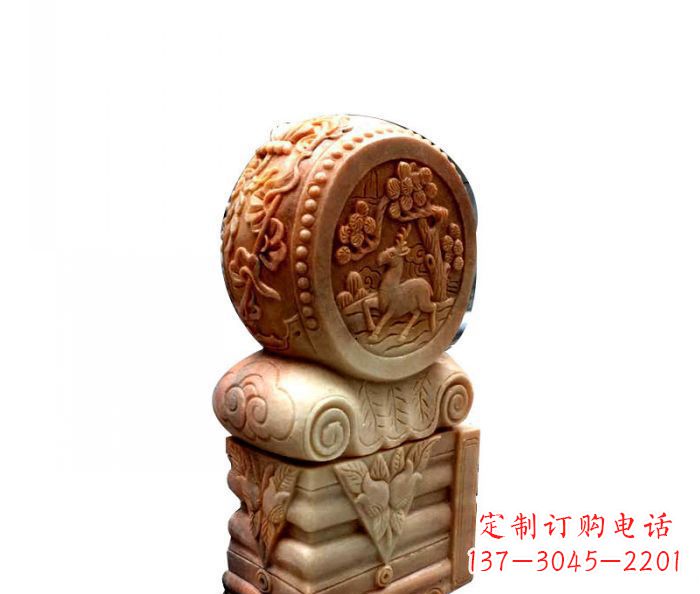 无锡招财石门墩晚霞红抱鼓石