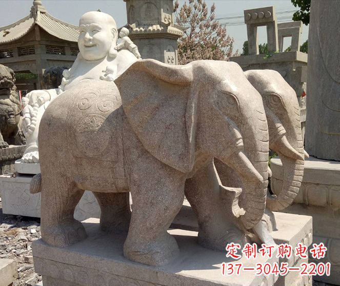 无锡招财晚霞红大象石雕 (2)