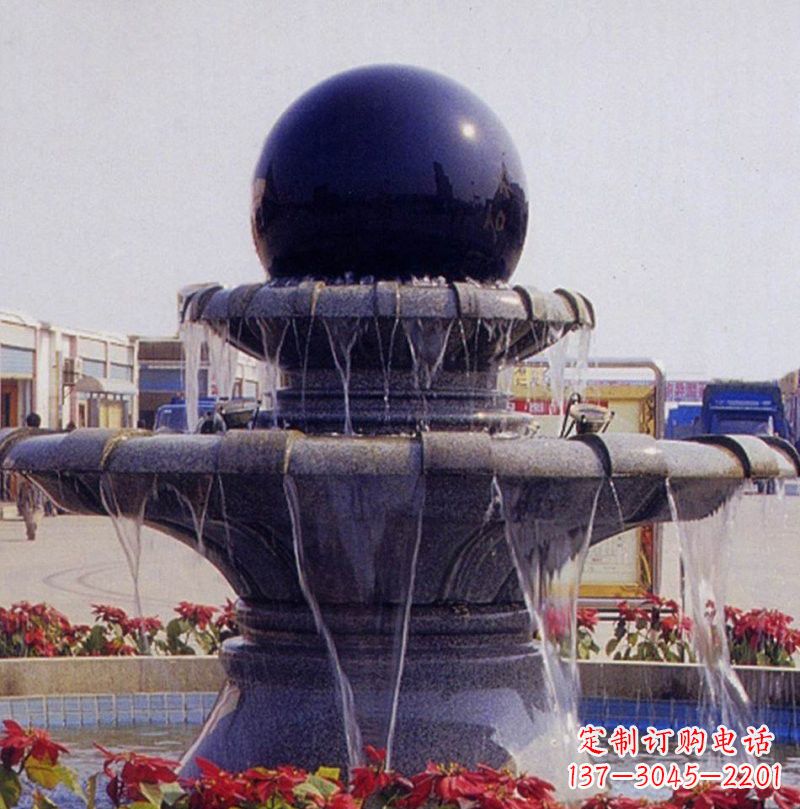 无锡中国黑双层风水球喷泉石雕