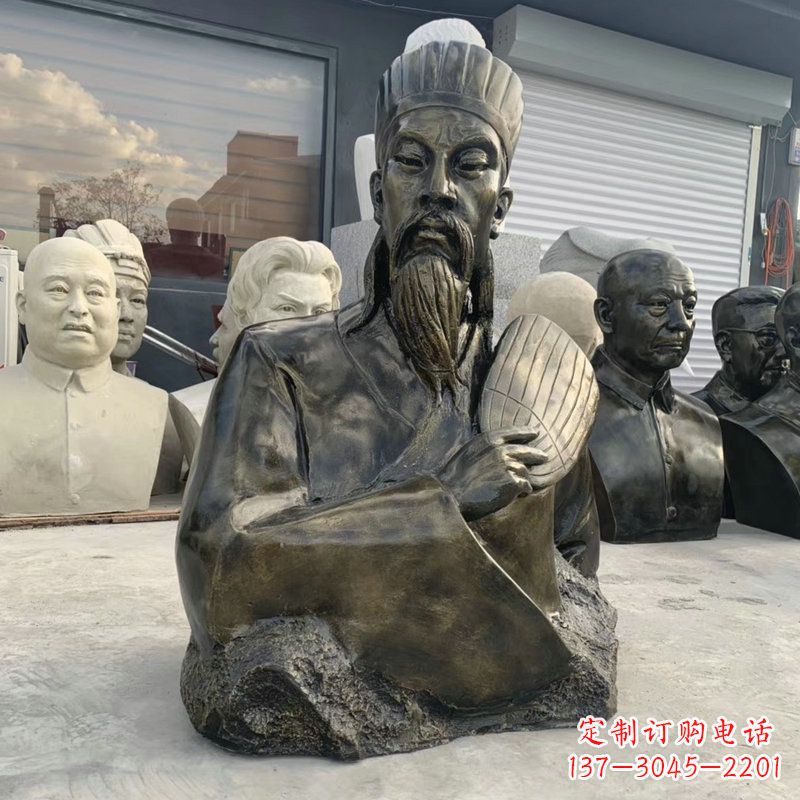 无锡诸葛亮半身像-玻璃钢仿铜三国人物古代著名军事家雕像