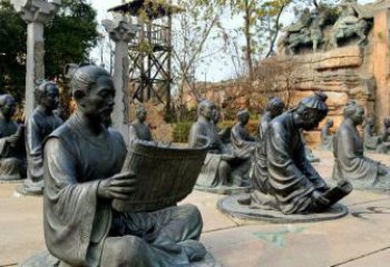 无锡园林看竹简书的古代人物景观铜雕