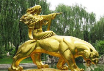 无锡园林骑老虎的美女人物鎏金景观铜雕