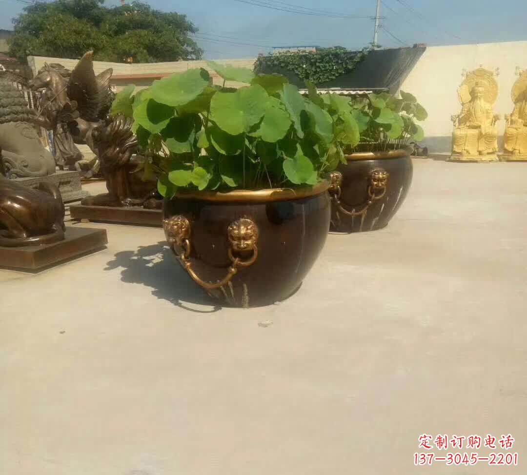 无锡铸铜狮子头水缸雕塑 