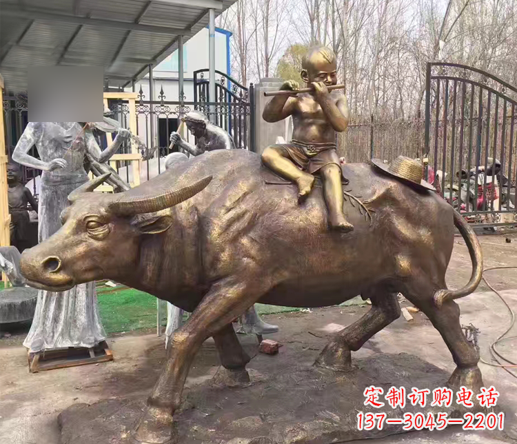 无锡吹笛子的牧童牛公园景观铜雕