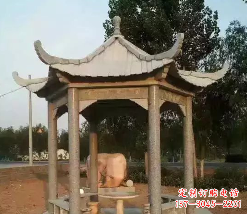 无锡公园景观大理石六角石雕凉亭