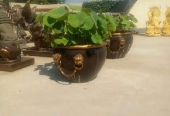 无锡铸铜狮子头水缸雕塑 