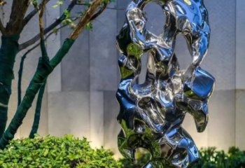 无锡太湖石雕塑-园林景观不锈钢镜面抽象太湖石雕塑